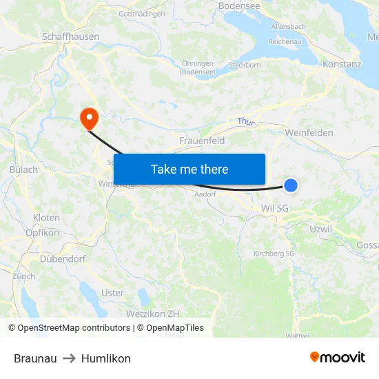 Braunau to Humlikon map
