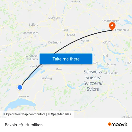 Bavois to Humlikon map