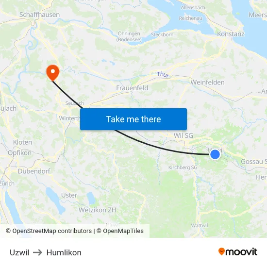 Uzwil to Humlikon map