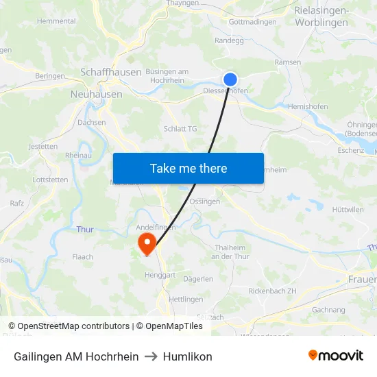 Gailingen AM Hochrhein to Humlikon map