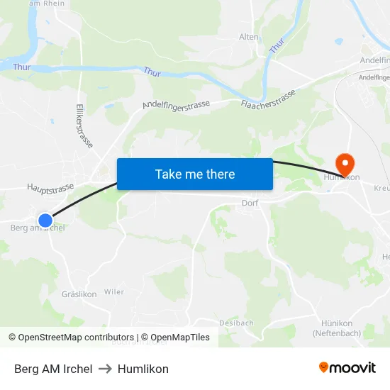 Berg AM Irchel to Humlikon map