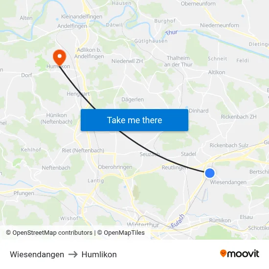 Wiesendangen to Humlikon map