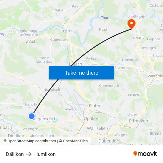 Dällikon to Humlikon map