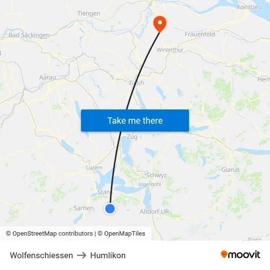 Wolfenschiessen to Humlikon map