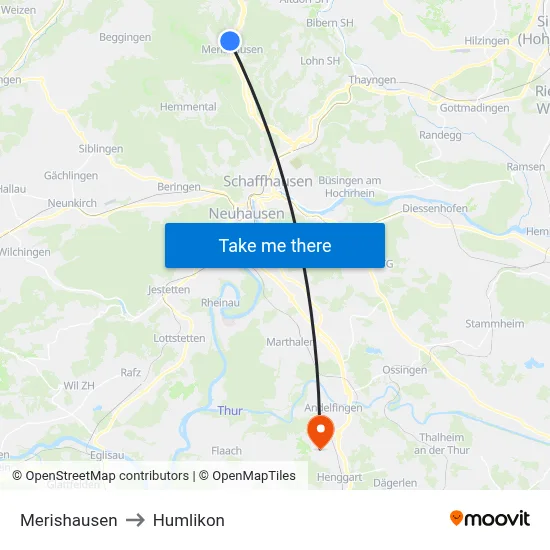 Merishausen to Humlikon map