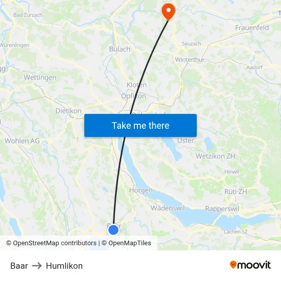 Baar to Humlikon map