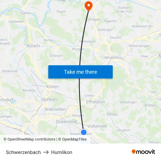 Schwerzenbach to Humlikon map
