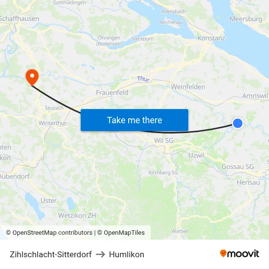 Zihlschlacht-Sitterdorf to Humlikon map