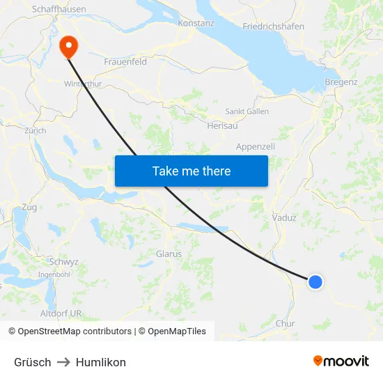 Grüsch to Humlikon map