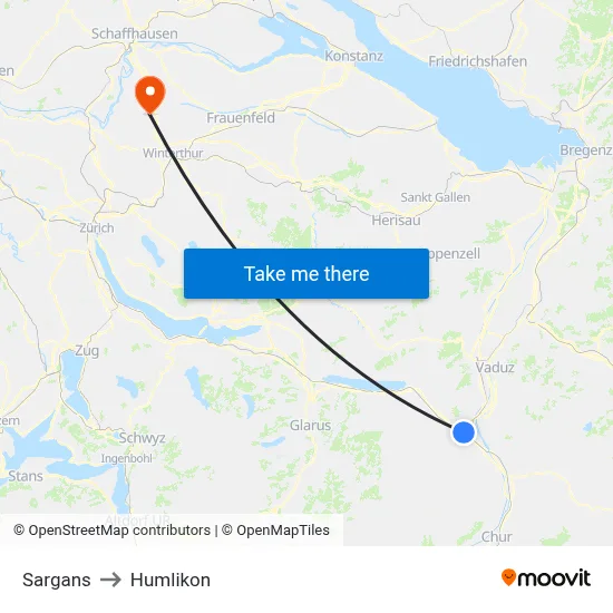 Sargans to Humlikon map