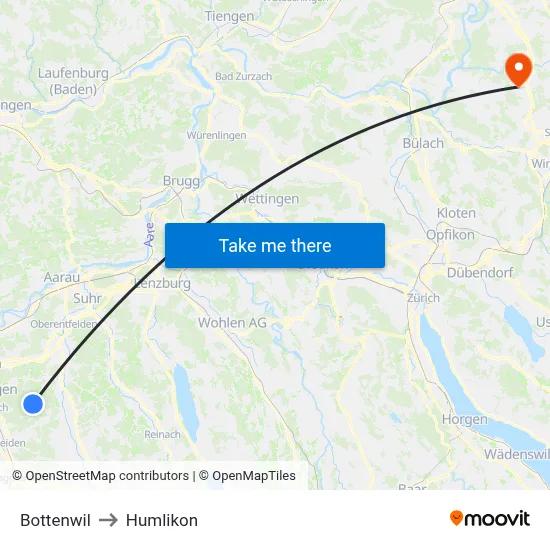 Bottenwil to Humlikon map