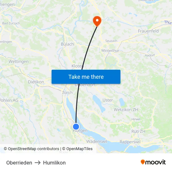 Oberrieden to Humlikon map