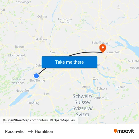 Reconvilier to Humlikon map