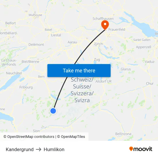 Kandergrund to Humlikon map