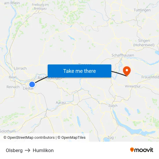 Olsberg to Humlikon map