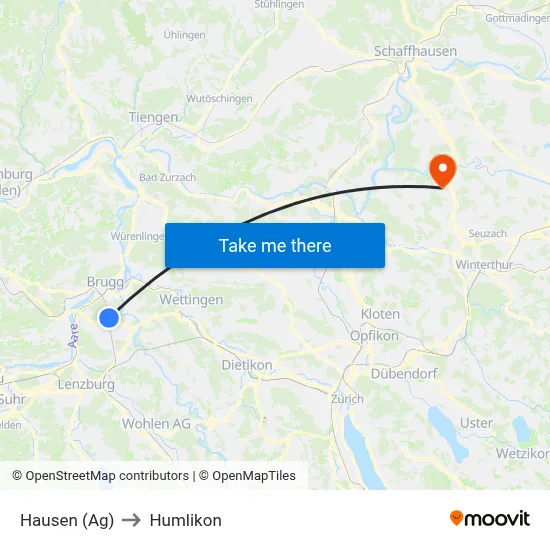 Hausen (Ag) to Humlikon map