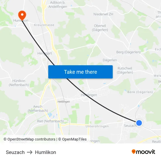 Seuzach to Humlikon map