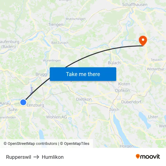 Rupperswil to Humlikon map