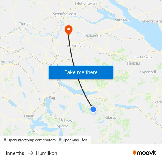 Innerthal to Humlikon map