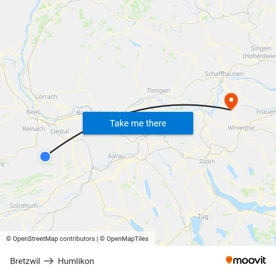 Bretzwil to Humlikon map