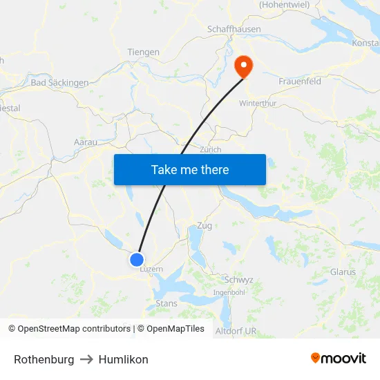 Rothenburg to Humlikon map
