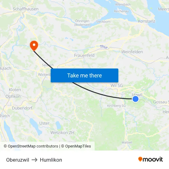 Oberuzwil to Humlikon map