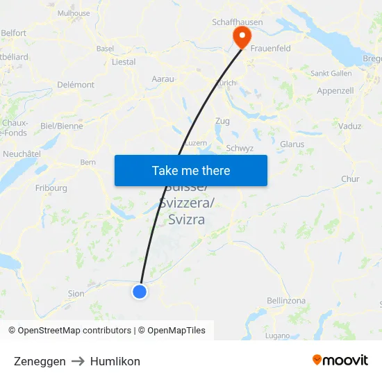 Zeneggen to Humlikon map