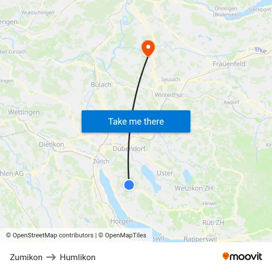 Zumikon to Humlikon map