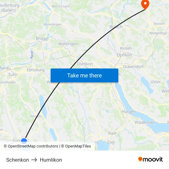 Schenkon to Humlikon map