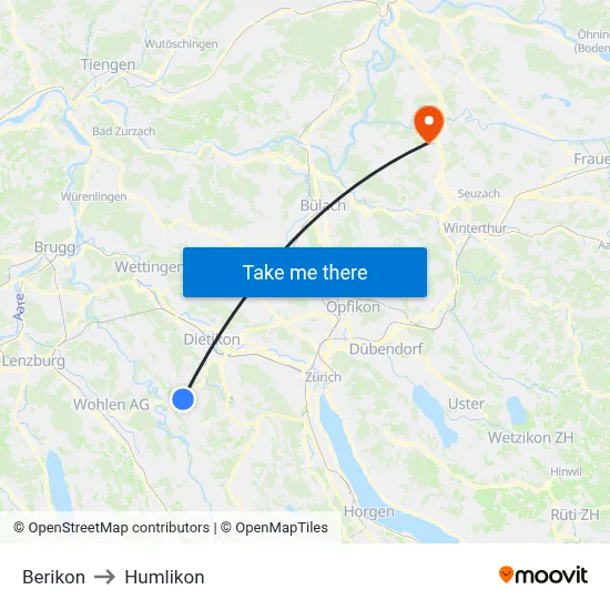 Berikon to Humlikon map