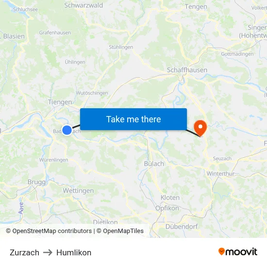 Zurzach to Humlikon map