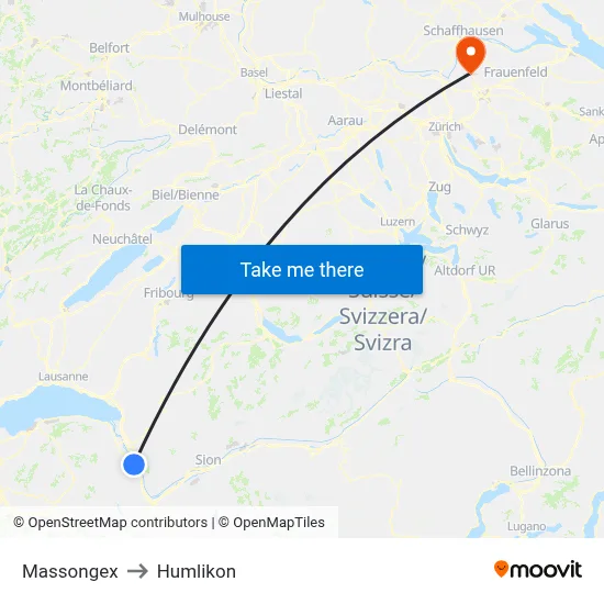 Massongex to Humlikon map