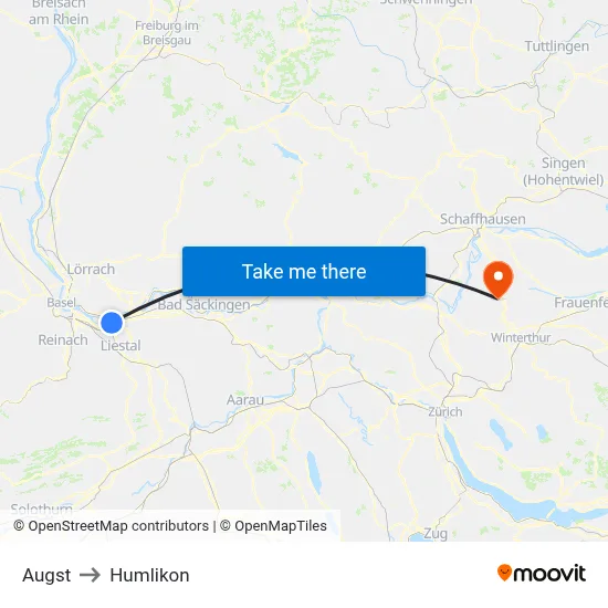 Augst to Humlikon map