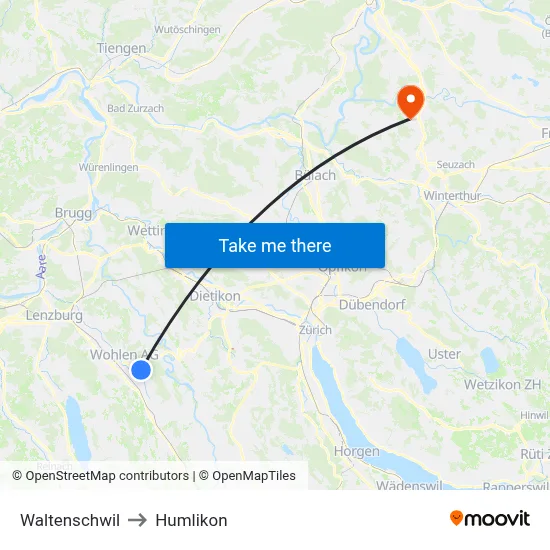 Waltenschwil to Humlikon map