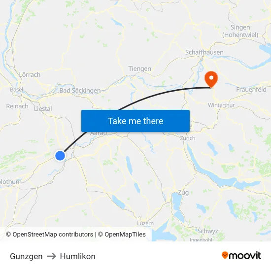 Gunzgen to Humlikon map