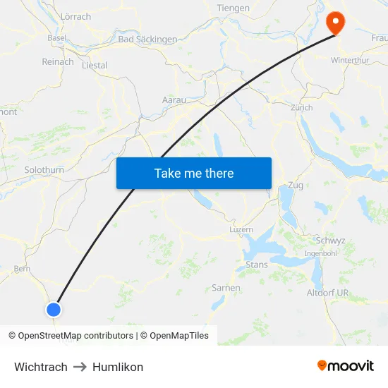 Wichtrach to Humlikon map