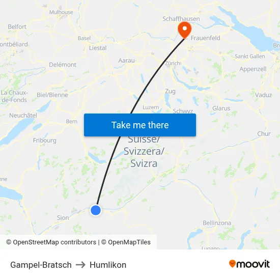 Gampel-Bratsch to Humlikon map