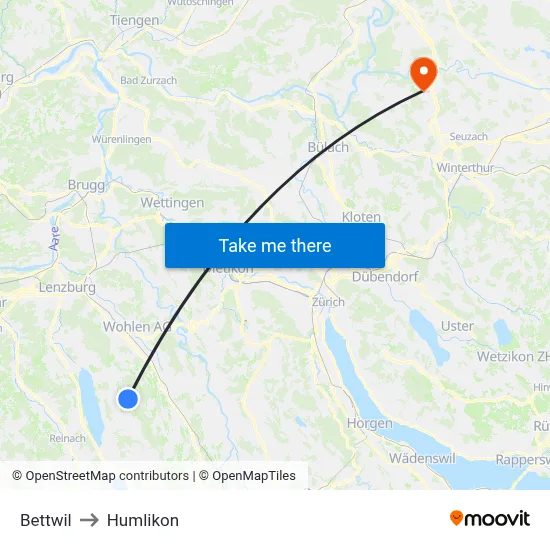 Bettwil to Humlikon map
