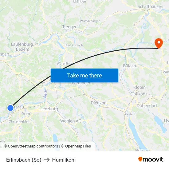 Erlinsbach (So) to Humlikon map