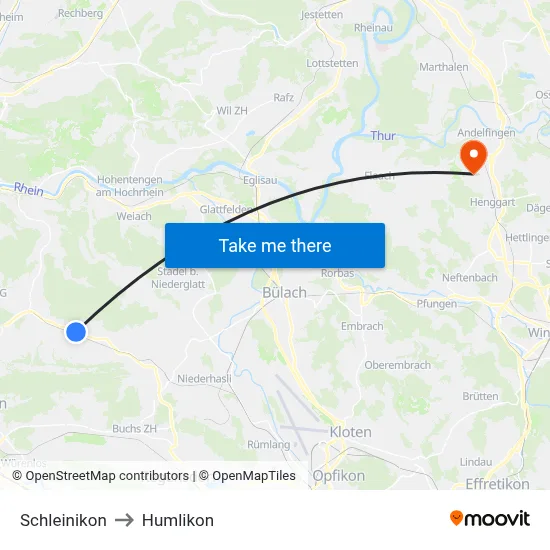 Schleinikon to Humlikon map