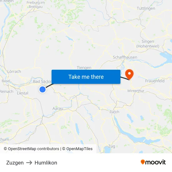 Zuzgen to Humlikon map