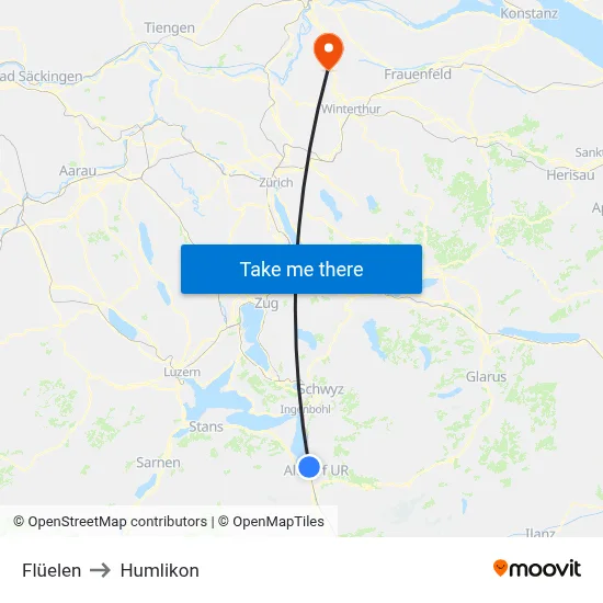 Flüelen to Humlikon map