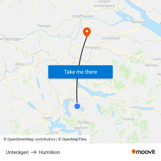 Unterägeri to Humlikon map