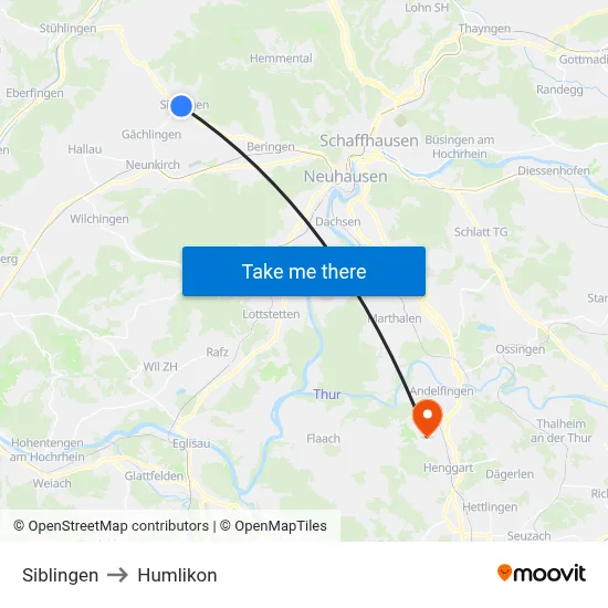 Siblingen to Humlikon map