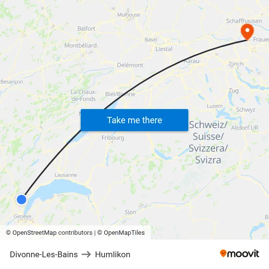 Divonne-Les-Bains to Humlikon map