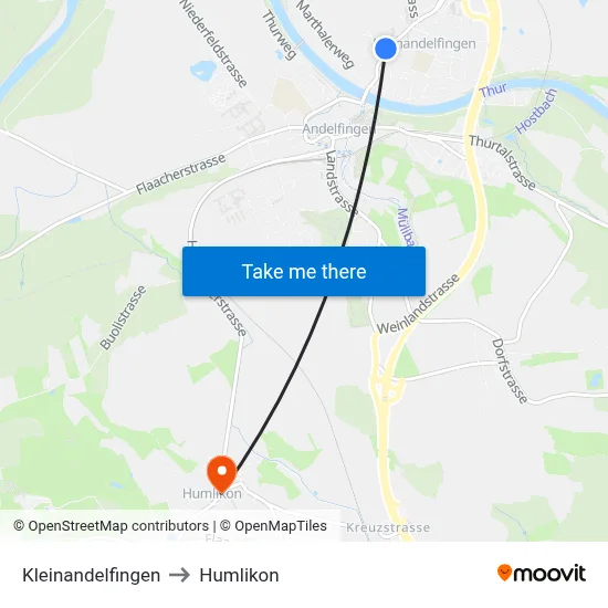 Kleinandelfingen to Humlikon map