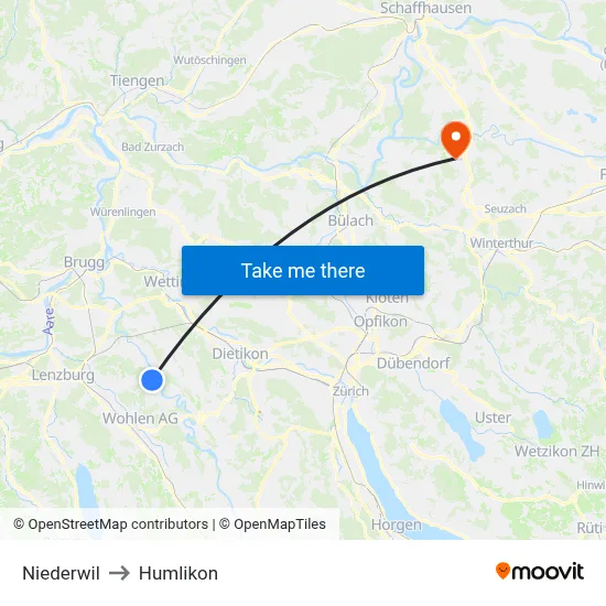 Niederwil to Humlikon map
