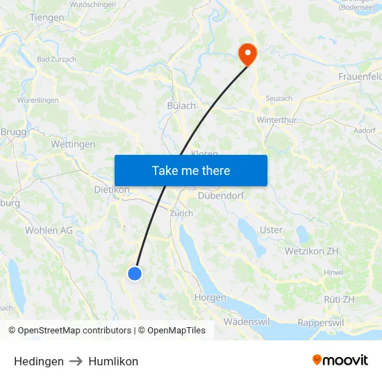 Hedingen to Humlikon map