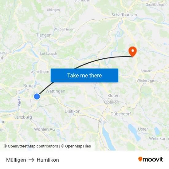 Mülligen to Humlikon map