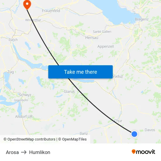 Arosa to Humlikon map